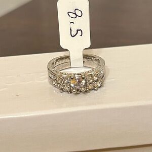 Size 8.5 Silver Women's Diamond CZ Ring Set in S925 Sterling Silver Plate NWOT